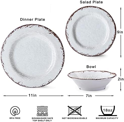 LEHAHA Rustic Melamine Dinnerware Set, 12 Piece Plate and Bowls Set for 4