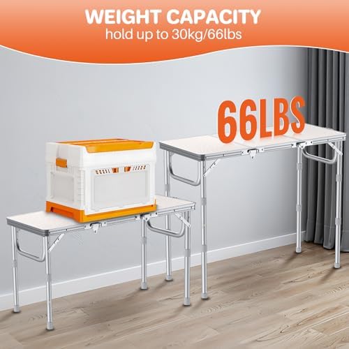 FUNYKICH 3ft Folding Camping Table, 3 Height Adjustable Max 27.5'', White
