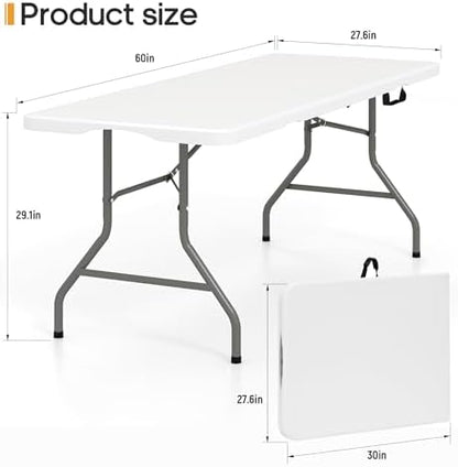 SKONYON 5ft Folding Table Heavy Duty 350 LBS Foldable Table with 18% Thicker HDPE Top Reinforced Steel Frame Portable Fold-in-Half Table Under 18 lbs for Outdoor Indoor Party Wedding Camping White