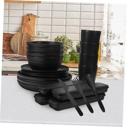 Black Reusable PP Dinnerware Set Xmas for Picnic Camping 4 Sets
