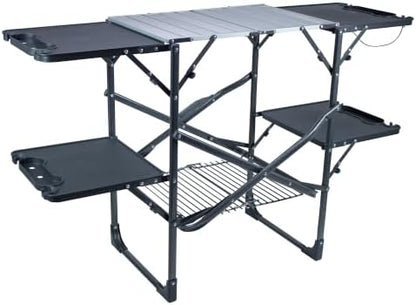 GCI OUTDOOR Slim-Fold Cook Station | Portable Folding Kitchen Table with a Heat Resistant Tabletop, 4 Side Tables & Storage Rack, Perfect for Picnics & Camping Trips