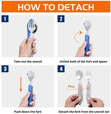 Hikenture Camping Utensils,4-in-1 Fork Spoon Knife Set(Blue 2pack)