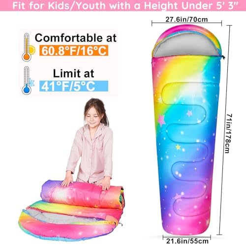 FIOBEE Kids Sleeping Bag 3 Season Camping Sleeping Bags for Girls Toddler