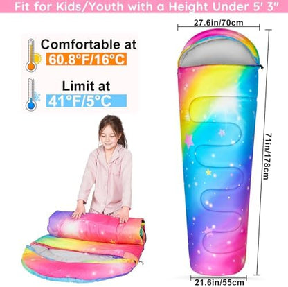 FIOBEE Kids Sleeping Bag 3 Season Camping Sleeping Bags for Girls Toddler