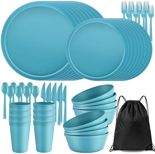 56 Piece Plates and Bowls Sets for 8, Unbreakable Dinnerware Sets