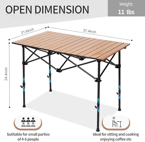 SHANQUAN Camping Table Roll up Table, Fold up Lightweight Compact, 2-4 Person Portable Roll up Aluminum Table with Carry Bag for Outdoor, Camping, Picnic, Backyards, BBQ