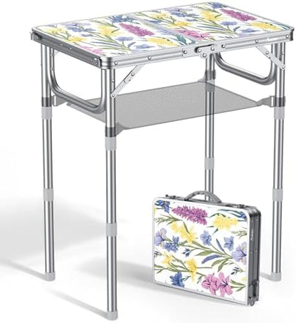 Anbte 2ft Small Folding Table, 3 Adjustable Height for Camping, 24" x 16"