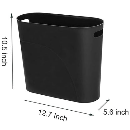 Small Trash Can Plastic Bathroom Wastebasket 3.2 Gallon Slim Garbage Container Bin with Handle for Home Kitchen Bathroom Bedroom Office, 2 Pack (Black)