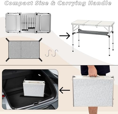 YihuiKo Folding Table with Storage Net, Lightweight Portable Picnic Table