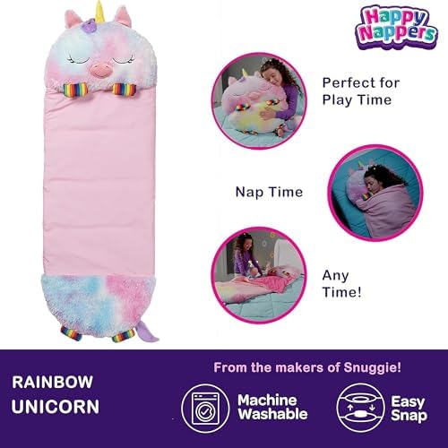 Happy Nappers 2-in-1 Pillow & Sleepy Sack Rainbow Unicorn 54x20 Medium