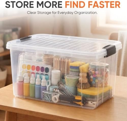 Superio 14.7 Quart Clear Plastic Storage Boxes with Lids, Stackable Organizer Containers, BPA-Free Storage Bins for Home, Office, School & Dorm, 10 Pack