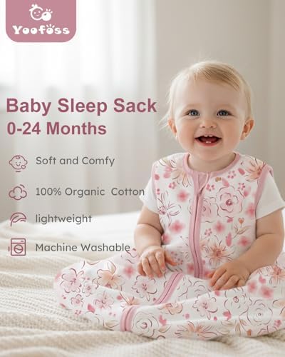 Yoofoss Baby Sleep Sack 12-18 Month 0.5TOG 100% Organic Cotton 2-Way Zipper