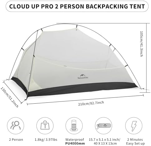 Naturehike Cloud-Up 2 Person Tent Lightweight Backpacking Tent with Footprint - Free Standing Ultralight Camping Hiking Backpack Tents Two Person Tent