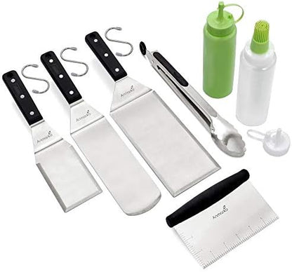 Metal Spatula Set - Griddle Accessories kit - Grill Flat Spatula Pancake Flipper Hamburger Turner - Metal Utensil great for BBQ Grill Flat Top - Cast Iron Griddle Accessories - Commercial Grade