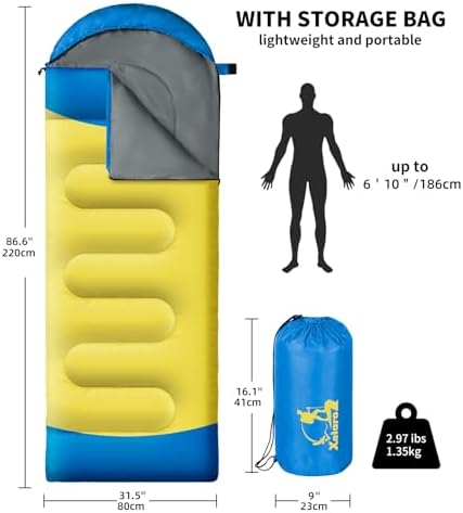 Sleeping Bags for Adults Kids - 3 Season Cold&Warm Weather Waterproof Camping Sleeping Bag - Lightweight Sleeping Bags for Camping Hiking Outdoor Travel