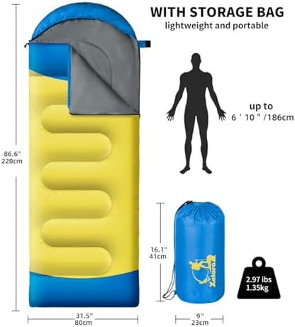 Sleeping Bags for Adults Kids - 3 Season Cold&Warm Weather Waterproof Camping Sleeping Bag - Lightweight Sleeping Bags for Camping Hiking Outdoor Travel