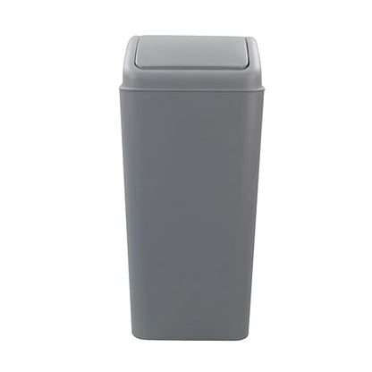 4.2 Gallon Plastic Swing Top Trash Can with Lid, Covered Swing Top Waste Basket, Gray