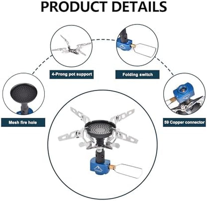 Widesea Camping Burner Stove 3300W Outdoor Gas Stove Small Backpacking Stoves Portable Bottletop Backpacking Stove Portable Tourist Survival Bushcraft Kitchen