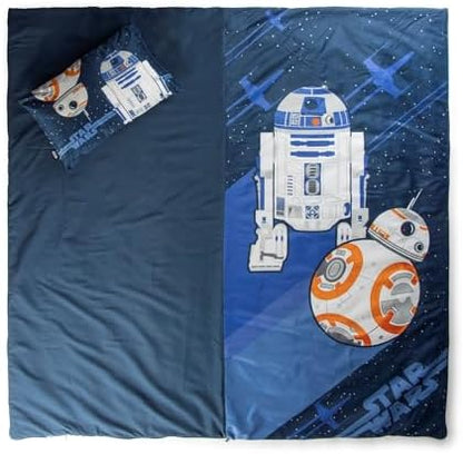 Jay Franco Kids Slumber Bag and Pillow - 54 x 27 Inch Comfy Indoor Sleeping Bag for School and Sleepovers, 2 Piece Set, Blue - Star Wars