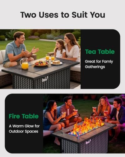 Ciays 43″ Fire Pit Table, with Ceramic Tabletop for Outside Patio & Party