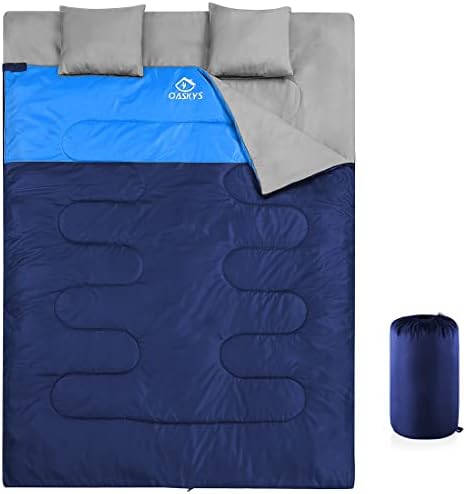 oaskys Double Sleeping Bag for Adults with 2 Pillows - Queen Size XL Waterproof Sleeping Bag for All Season Camping Hiking Backpacking 2 Person Sleeping Bags for Cold Weather & Warm