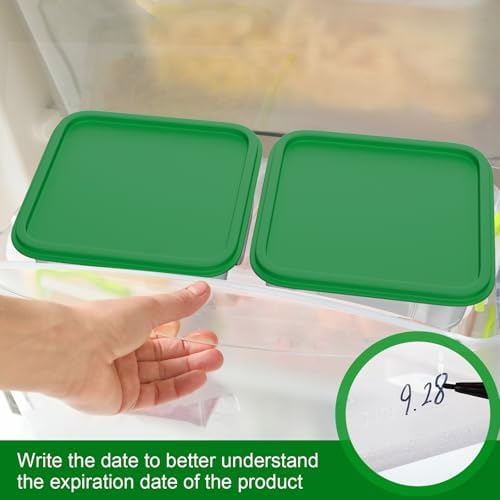 FoldTier 2 Pieces Square Food Storage Containers Polycarbonate Clear Food Container with Lid Commercial Food Storage with Graduations for Commercial Kitchen Dough Marinating Meat(Green, 8 Qt)