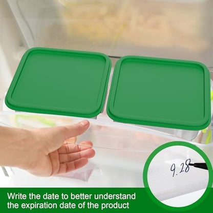 FoldTier 2 Pieces Square Food Storage Containers Polycarbonate Clear Food Container with Lid Commercial Food Storage with Graduations for Commercial Kitchen Dough Marinating Meat(Green, 8 Qt)