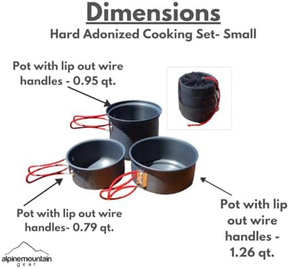 3 Piece Backpacker Hard-Anodized Cook Set - Camping Cookware with Carrying Bag (Made by Caddis Sports, Inc.)