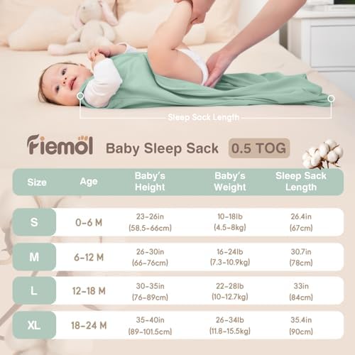 Baby Sleep Sack 6-12 Months 0.5 Tog Soft Sleeping Bag 100% Cotton