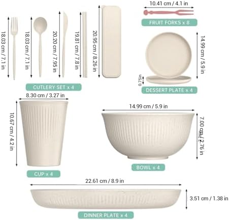 Dinnerware Sets, Unbreakable Plates Bowls Cups for 4 People Shatterproof Dishwasher Microwave Safe, with Storage Box Cutlery Set, for Travel Camping Picnic Home Party
