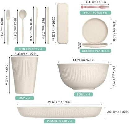 Dinnerware Sets, Unbreakable Plates Bowls Cups for 4 People Shatterproof Dishwasher Microwave Safe, with Storage Box Cutlery Set, for Travel Camping Picnic Home Party