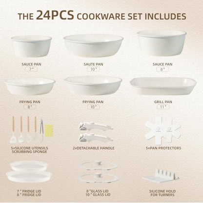 BECIGAR 24PCS Ceramic Pots and Pans Set