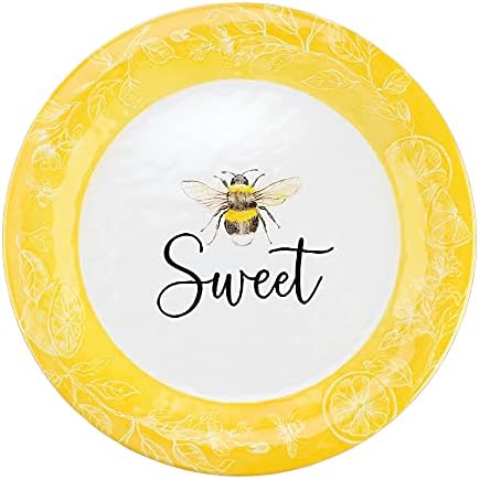 UPware 12 Piece Sweet Bees Melamine Dinnerware Sets, Outdoor Dishes Set, Plates and Bowls Sets, Service for 4, Yellow