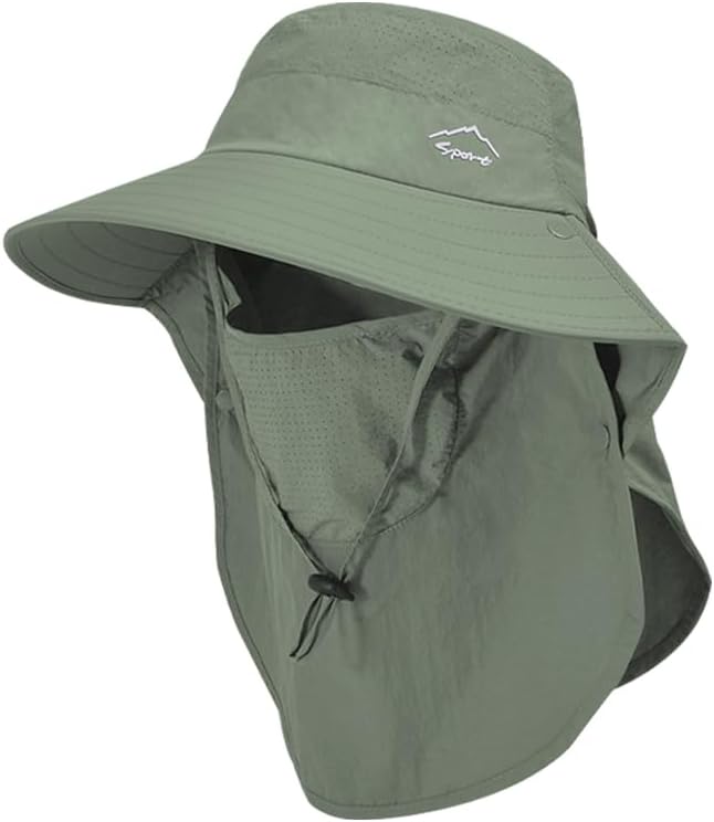 Rosoz Sun Hat for Men Women with Neck Flap,Wide Brim UPF50+ Fishing Hat with Detachable Face Cover Outdoor Sun Protection Hat