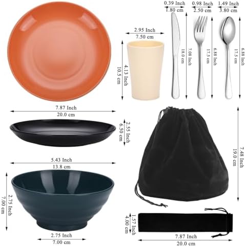 Kyraton Camping Utensils - Mess Kit for Travel, Picnic, Outdoor, Camping Gear - Silverware Set, Cup, Bowl, Plate - Essentials for 4