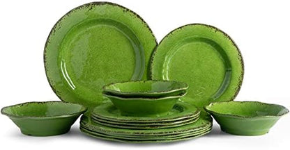 LEHAHA Modern Rustic Melamine Dinnerware Sets, 12-Piece Camping Dishes Set