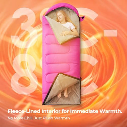 FARLAND Sleeping Bags for Adults Cold Weather & Camping, Fleece-Lined