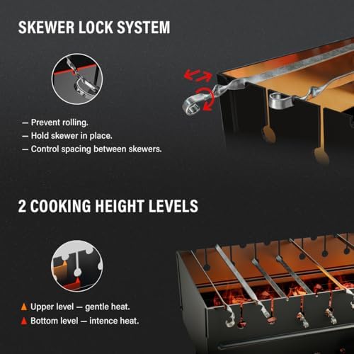 Charcoal Grill for 10 Skewers - Portable BBQ Mangal - Foldable Metal Grill for Shashlik, Kebab, Picnic, Outdoor Cooking (Skewers Not Included)