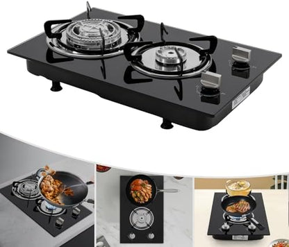 Propane Gas Cooktop, 2 Burners Portable Gas Outdoor Stove Tempered Glass Double Auto Ignition, Outdoor/Indoor Camping Burner LPG for Backyard Kitchen, Grill, Hiking Cooking, Outdoor (Style B)