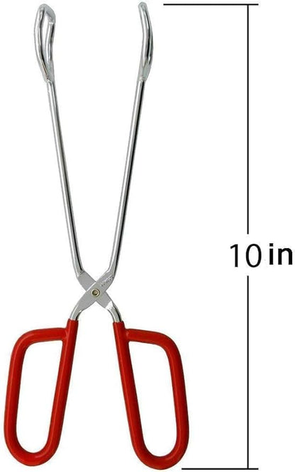 10-Inch Heavy Duty Stainless Steel Kitchen Tongs - Non-Slip Comfortable Red Grip, Scissor Design, Heat Resistant for BBQ and Cooking