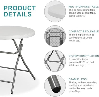 SUPER DEAL 32in Cocktail Table, Indoor Outdoor Portable High Top Table, Plastic Round Bar Height Folding Table for Party Wedding Event, White
