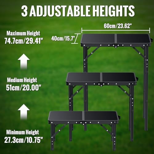 GARLLEN 2ft Camping Table 23.6" L x 15.7" W, 3 Adjustable Height Max 29.41"