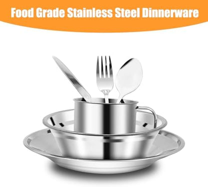 29pcs Stainless Steel Camping Tableware Kit for 4