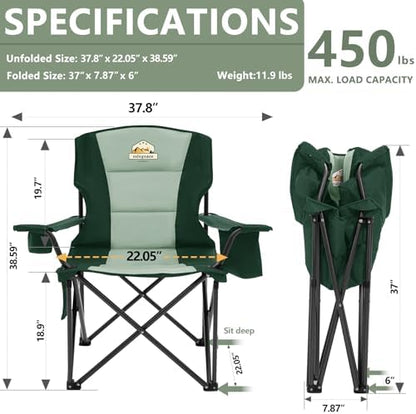 Colegence Oversized Heavy Duty Camping Chairs, 2 Pack, 450 lb, Dark Green