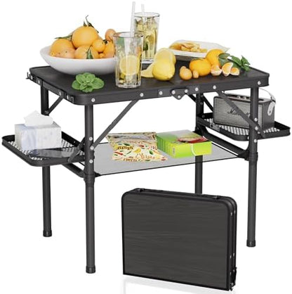 Titanker Folding Camping Table Small 2ft, Small Camp Table Portable with Side Racks & Storage Net, Folding Picnic Set, Portable Beach Table, Car Camping Essentials, Aluminum Light & Solid