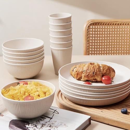 AUNMAS 48 Pcs Dinnerware Sets, Reusable Unbreakable Dishwasher & Microwave Safe Plates Bowls Cups Kits for 4 People, for Outdoor RV Picnic Home Party Travel Camping