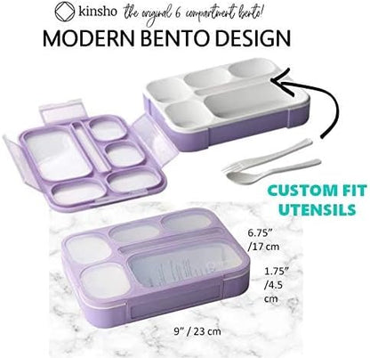 Bento Box with Bag and Ice Pack Set for Kids. Lunch Boxes Snack Containers for Boys Girls Adults. 6 Compartments, Leak-proof Portion Container Boxes Insulated Bags for School Lunches, BPA Free, Purple