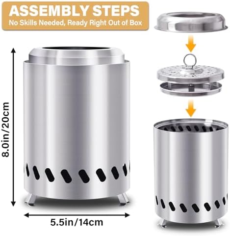 HGD Tabletop Fire Pit, Smokeless Firepit Outdoor, Mini Fire Pit for with Carry Bag for Camping Backyard Patio Garden Picnic, Silver