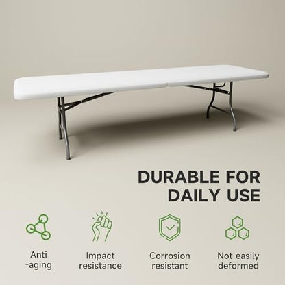 8ft Heavy Duty Folding Table - 660lb Capacity, Commercial Grade Steel Frame & Safety Lock. Portable for Indoor, Outdoor, Parties, Camping (2 Pack)