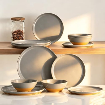 Melamine Dinnerware Set for 4, Unbreakable Plates and Bowls, Gray